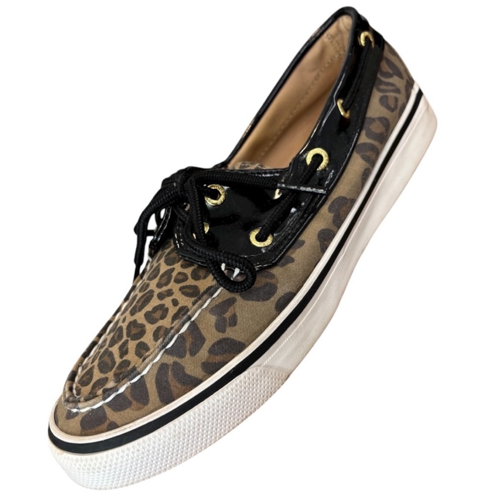 Sperry Top Sider Leopard Pattern Boat Shoes with Black Details